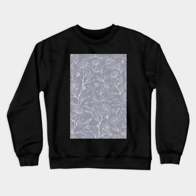 Sketched Peony White on Gray Crewneck Sweatshirt by JaanaHalme